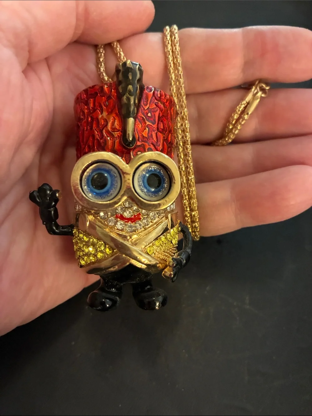 Novelty Minion Pendant Necklace - Red, Gold, Black NWOT